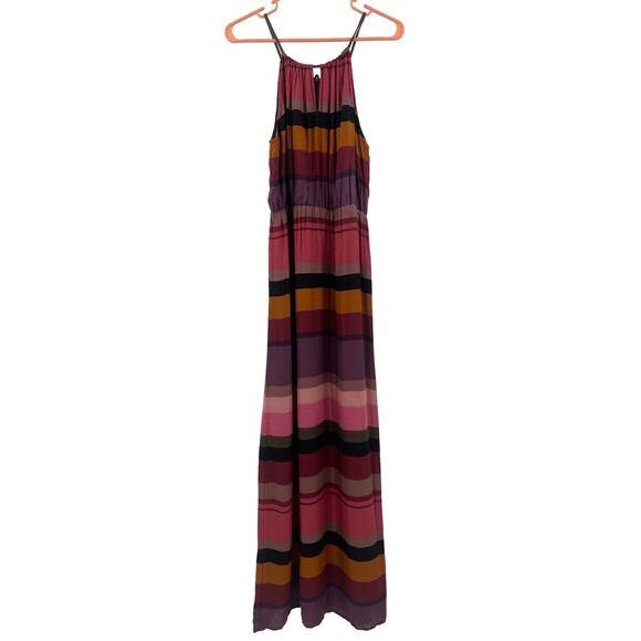 LOFT ANN TAYLOR Maxi Dress Size 8 Stripes Block Colorful Halter Tie Neck Casual - Picture 2 of 16